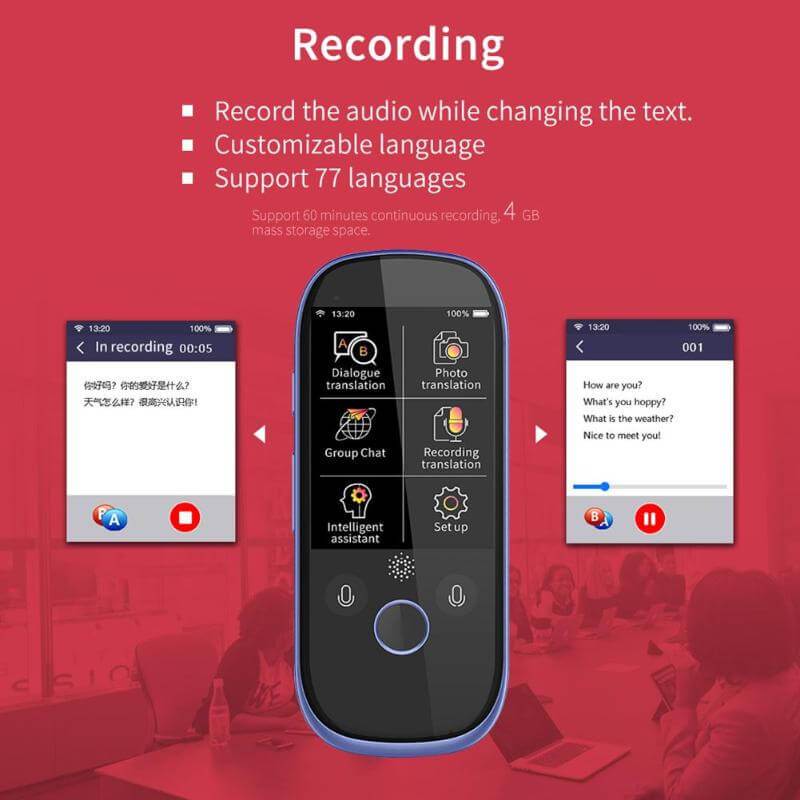 Language Translator Device with Smart Voice, Real Time Instant Hotspot WiFi Offline Translation, 2.4 Inch Touch Screen, Support 137 Languages