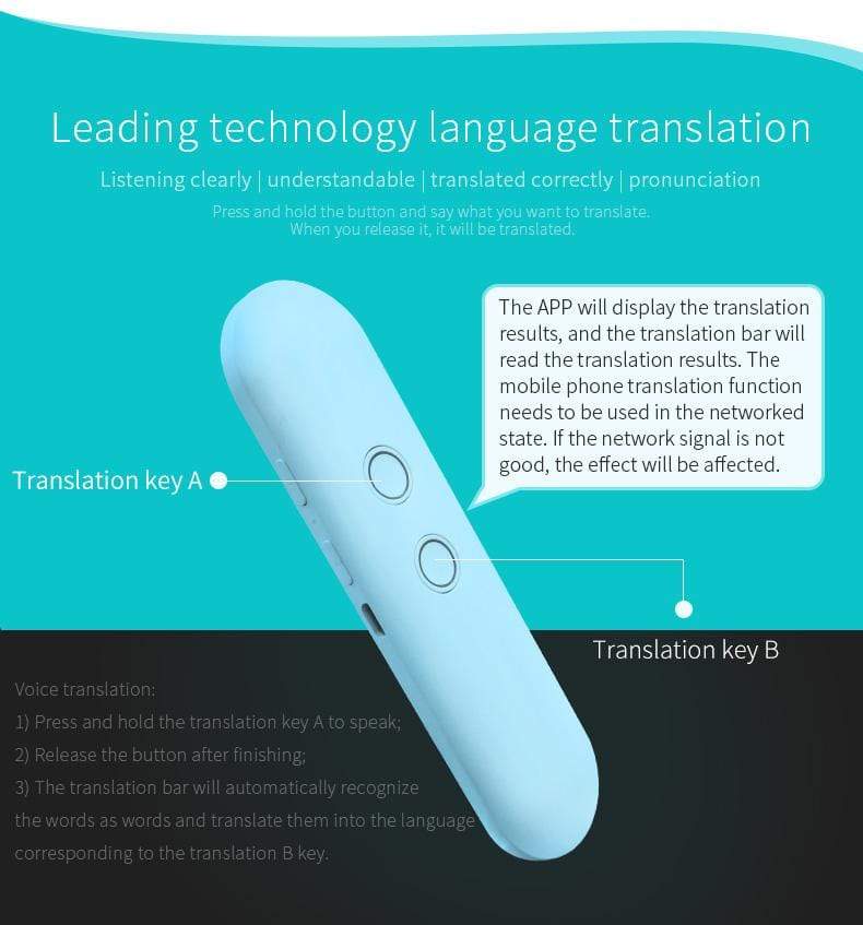 Smart T4 Portable Voice Translator Instant Real-time Two Way Bluetooth For Business Travelling
